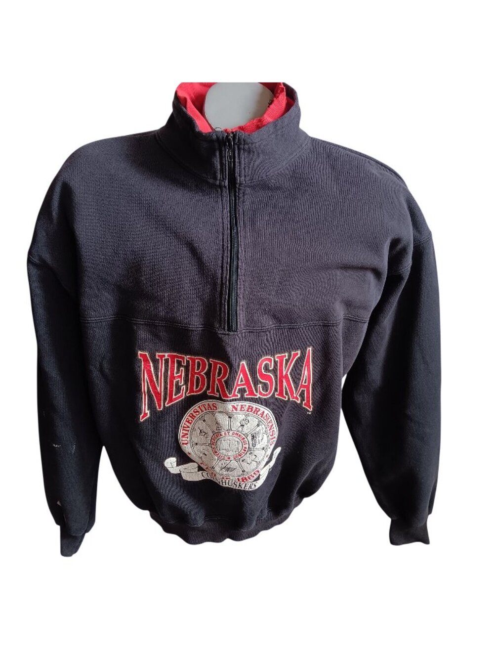 Big Red Nebraska Cornhuskers Large Vintage 90's Sweatshirt Half-Zip Pullover USA